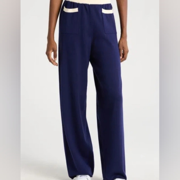 WAYF Pants M NWT Set Sail Blue and Cream - Picture 1 of 5